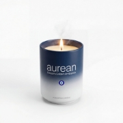 Aurean luxury scented candle Greece Golden Ambiance blue gradient glass jar premium home fragrance minimalist studio