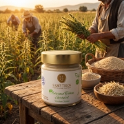 Samynthos MAX Activated Sprouted Raw Tahini, Evros Sesame, 200g on a clean ecommerce background