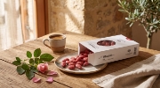 Lazaris Mandola Rose – Greek Caramelized Almonds, 200g on a clean ecommerce background