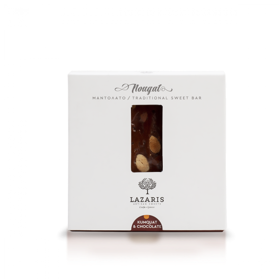 Lazaris Mandolato Chocolate & Kumquat – Greek Almond Nougat, 150g by Lazaris - Primary product photo