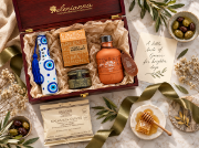 elenianna The Hellenic Table Collection – Greek Gourmet Wooden Gift Chest, 5 Items shown as a close-up product detail